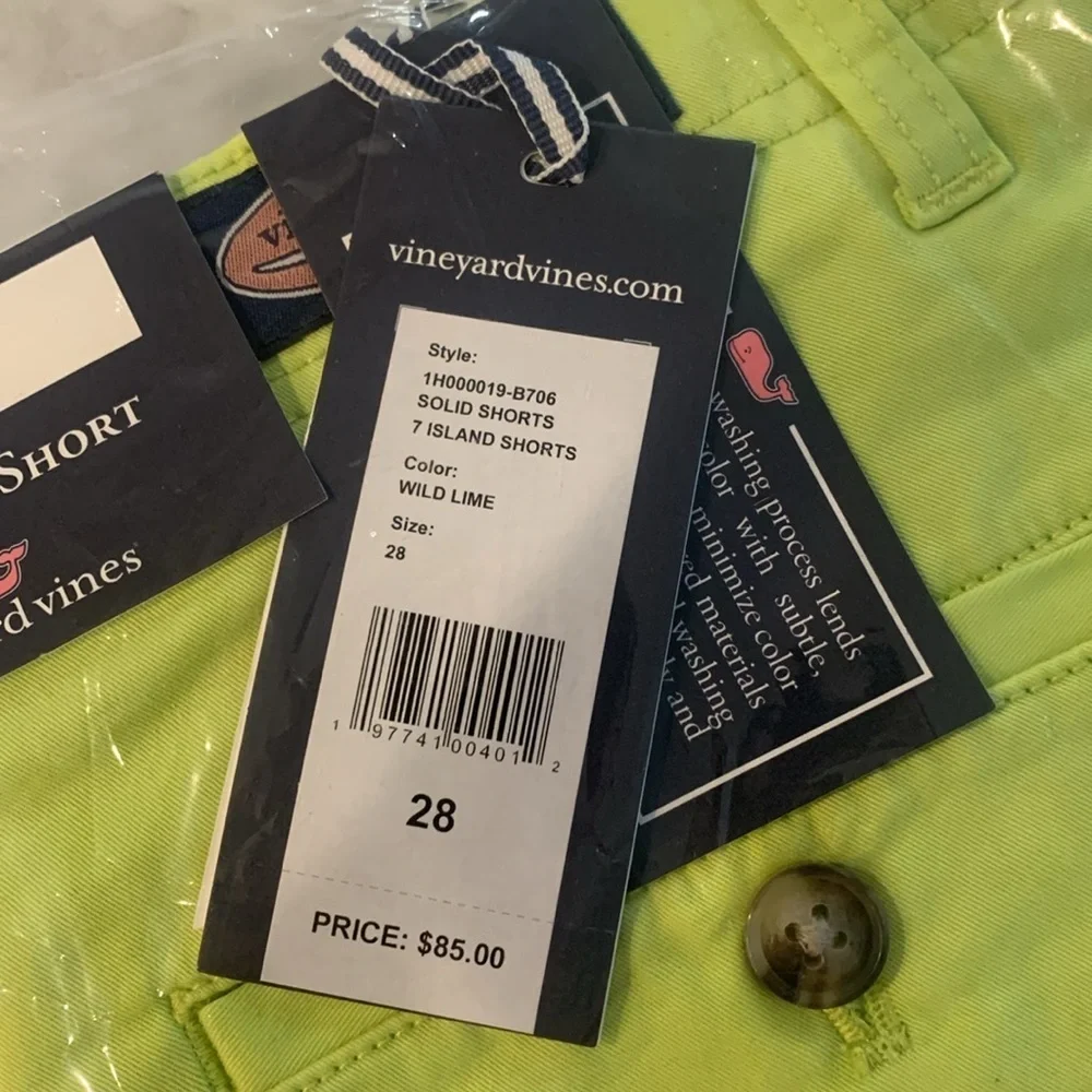 Vineyard Vines 7” Island Short, Wild Lime, NWT, 28”waist